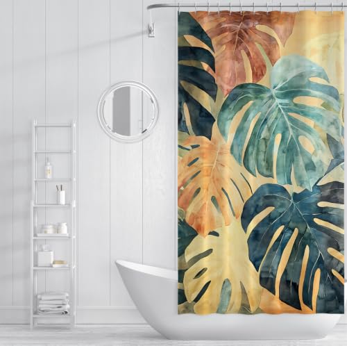 Rideau douche feuilles palmier Monstera vintage W180xL200cm polyester imperméable
