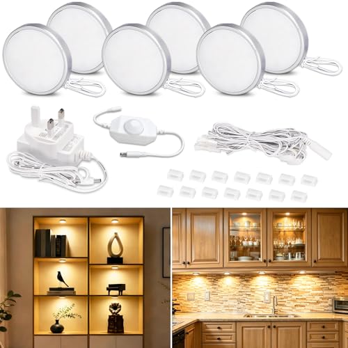 WOBANE 6 Pack Dimmable LED Puck Lights for Cabinets 2700K Warm White