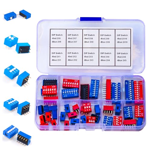 Jtsineru JTS-0731-NEW-RED-BLUE-DIP Jtsneru Dual Row Dip Switch Assorted Kit 2.54Mm Pitch 1P 2P 3P 4P 5P 6P 7P 8P 9P 10P Red & Blue On Off Dip Switches For Pcb Mount Breadboard Circuit  cover