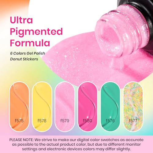 Image of Beetles Gel Nail Polish Set, Orange Yellow Pink Turquoise Green Glitter Soak Off UV LED Gel Polish Ice Cream Theme Summer Gifts for Women