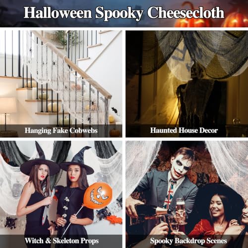 Image of ZeeDix 6 Pack Halloween Creepy Cloth 30 x 75 Inch - Halloween Cheesecloth Decoration Spooky Scary Gauze Cheese Cloth for Party Supplies Outdoor Yard Home Wall Doorway(Black, White)