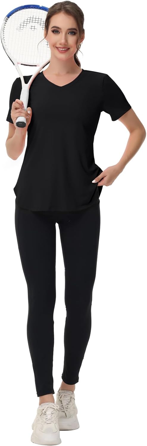 Womens Workout Tops Short Sleeve T Shirts Moisture Wicking Yoga Gym Running Hiking V Neck Athletic Tee - Image 4