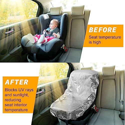 Image of BBTO 2 Pcs Car Seat Sun Shade Covers Baby Car Seat Coolers Protector Reflective Carseat Sunshade Infant Shield Heat UV Sunlight Keep Baby Toddler Child Cool Travel Safety(Classic,Silver)