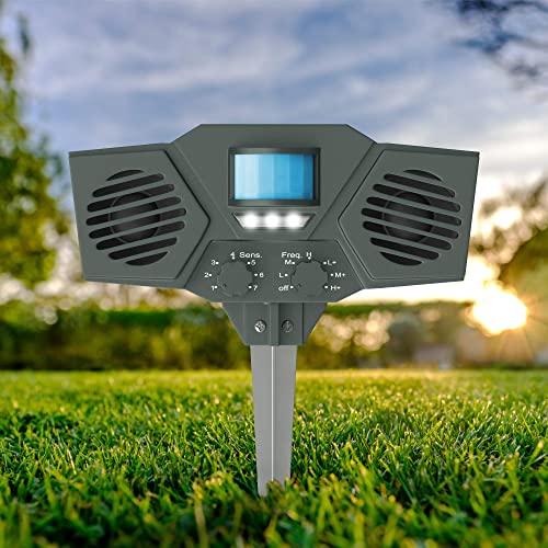 Hoont Solar Powered Motion Activated Ultrasonic With Flashing Strobe Outdoor Animal And Pest Repeller #TOP4