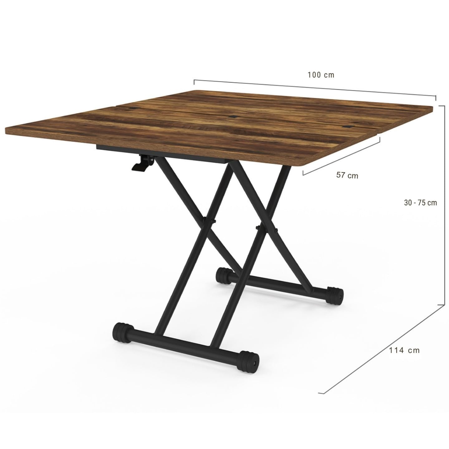 IDMarket - Tavolino 2 in 1 URBANA, trasformabile in tavolo da pranzo rettangolare, 100 cm, legno scuro e nero, design industriale