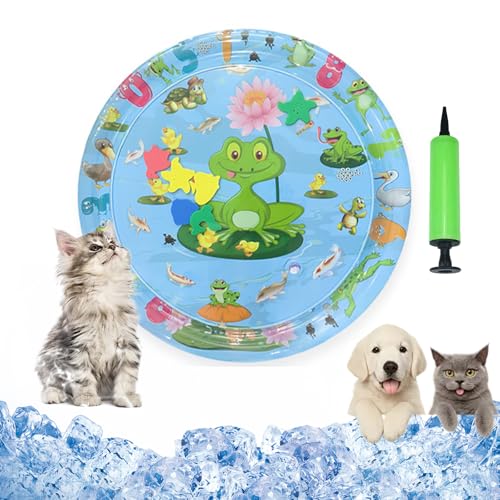 Vgpbphj Cat Water Mat, Cat Play and Cool Mat, Scratch-Resistant, Summer Inflatable Sensory Water Play Mats, with Pump, Interactive Toy Cats and Dogs (65cm-E)