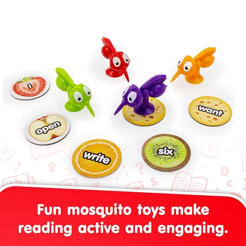 Image of Junior Learning: Sight Words Suckers - Interactive Early Reading & Literacy Game Play, 4 Suction-Cup Mosquito Toys Grab Food Themed Tiles, Kids 5+
