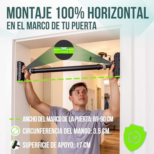 PULLUP & DIP - Marco de la puerta sin tornillos ni taladros Marco de la puerta telescópica extra segura con capacidad de carga de hasta 200 Kg. Barra antideslizant - Imagen 5