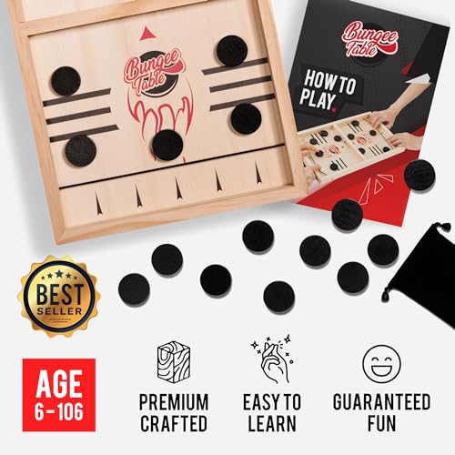 Bungee Table HU-XI-201 Large Fast Sling Puck Game - Test Your Speed And Accuracy With This Fast Action Super Winner Wooden Air Hockey Board Game thumb #2