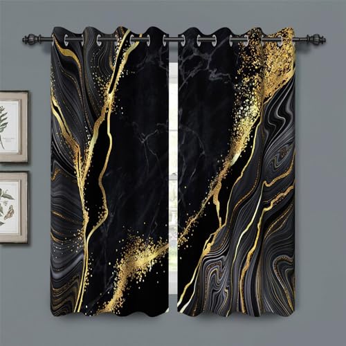 Baocicco Black Gold Marble Window Curtains - 2 Panels W21xL45