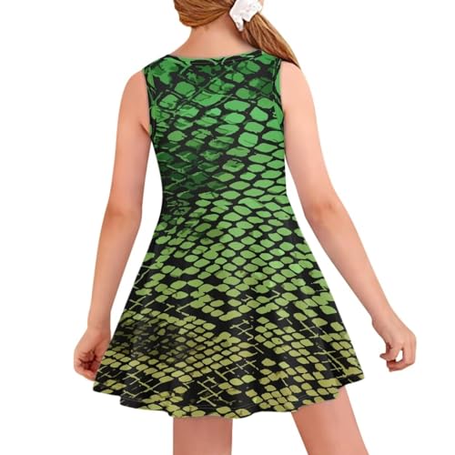 SYtrade Girl's Sleeveless A-line Midi Dress Crew Neck Sundress Printed Swing Party Dress4