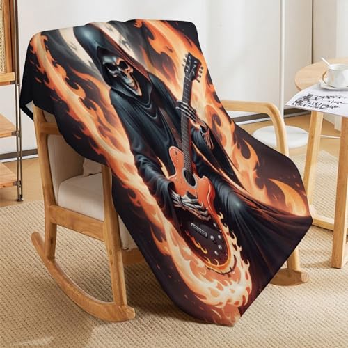 Couverture Polaire Squelette Guitare Facile à Manipuler et Laver