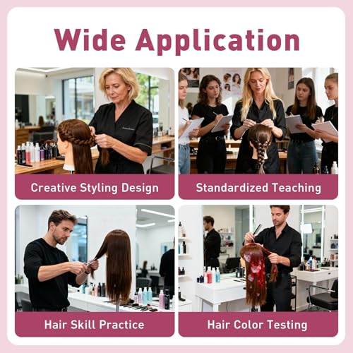 Image of Mannequin Head with 90% Human Real Long Hair, Cenoz 26 inch Hairdresser Cosmetology Training Head with Stand and Tool, Manikin Training Practice Head, Doll Head for Hair Styling Braiding DIY（Dark Brown）