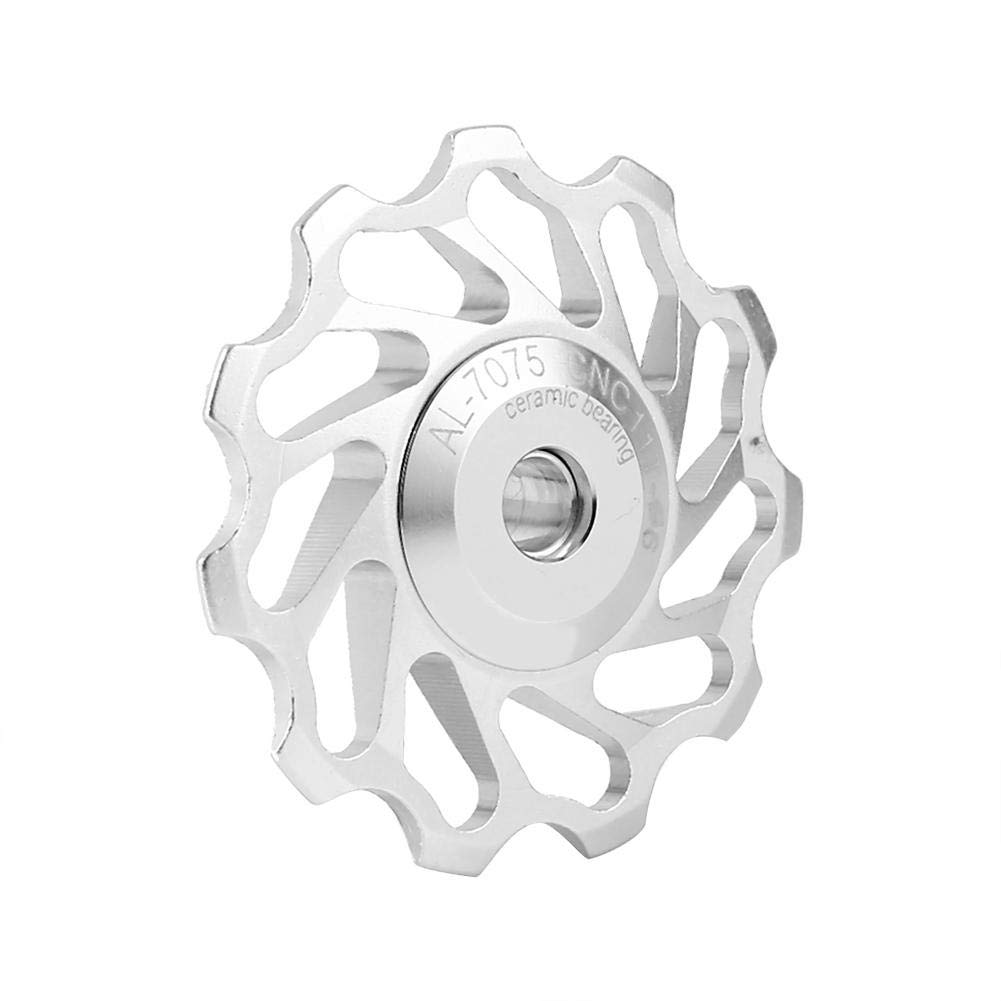 Elprico Ruota Fantino per Bici, 2 Pezzi puleggia in Ceramica puleggia in Lega di Alluminio Guida deragliatore Posteriore Accessorio per Bici (11T-Argento)