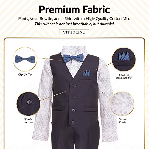 Image of Vittorino Boys 4 Piece Suit Set with Vest, Dress Shirt, Bow Tie, Pants & Pocket Square | Big & Little Kids Formal Apparel