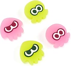 Joycon Thumb Grip Caps Compatible with Splatoon Nintendo Switch, Soft Silicone Joystick Cover for Nintendo Switch/OLED/Lite Controller, 4PCS - Squid & Octopus (Jelly-Pink & Yellow)