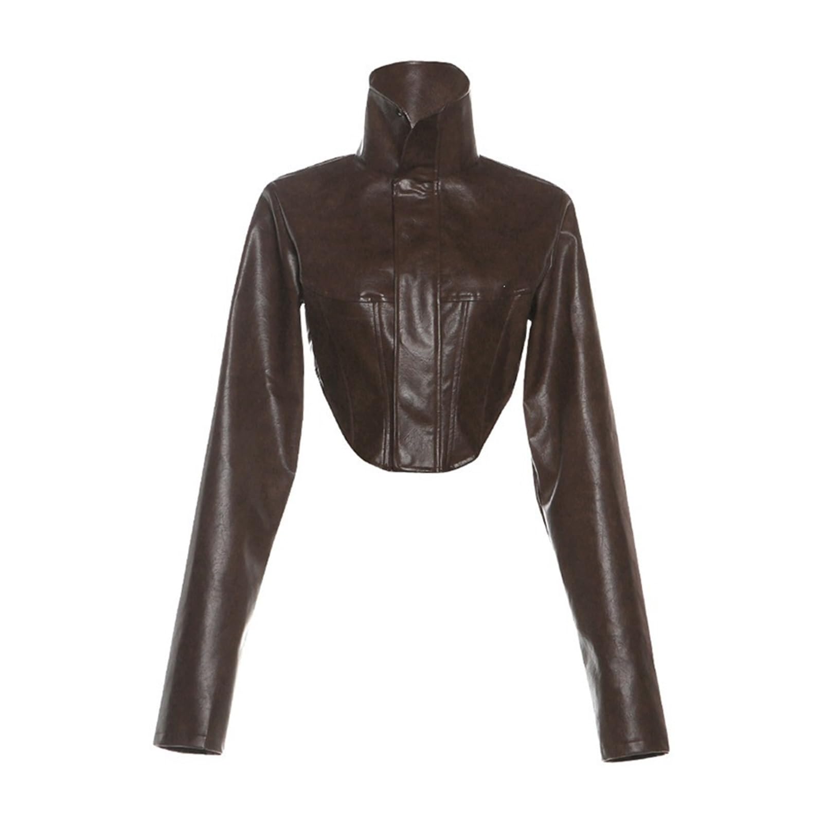 Veste Courte En PU À Col Haut Et Fermeture Éclair Unie
