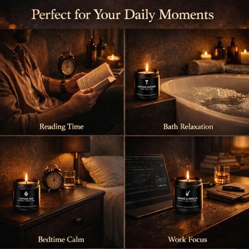 Image of Scentes Candles Set for Men, 4 Pack Mens Masculine Soy Candles | 200h Burn, Leather, Smoke, Oak & Lavender Scents, Aromatherapy Candle Gift Set for Dad, Husband, Boyfriend, Birthday, Him