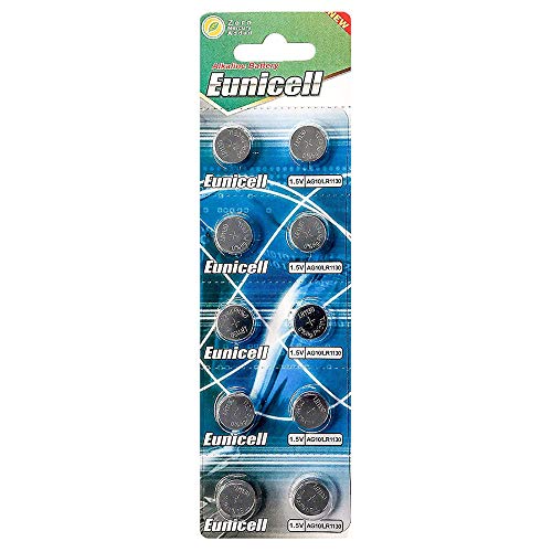 Eunicell - Lote de 10 pilas de botón alcalinas AG10 LR54 LR1130 189 389 389A 390 SR1130 L1130 1,55 V Cover