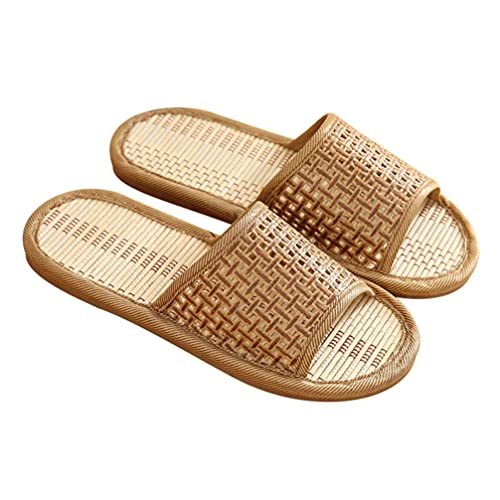 Women Rattan Woven House Slippers Lightweight Linen Slippers Indoor House Slipper Summer Beach Shoes