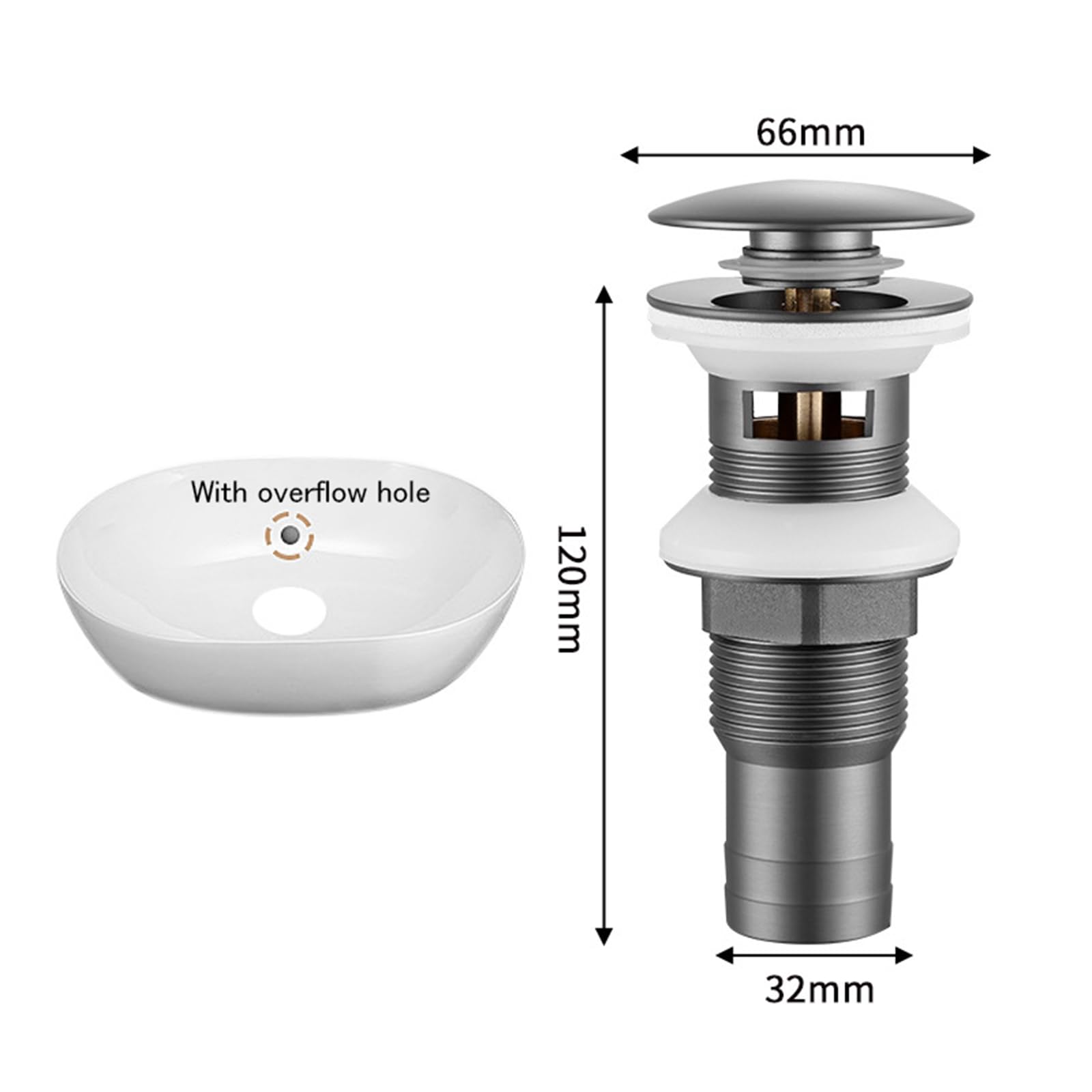 Piletta Lavandino Bagno Grigio Canna Di Fucile Piletta Click Clack Universale Piletta Lavabo Bagno Pop Up Scarico A Scomparsa Interamente In Rame, grigio Canna Di Fucile, Ci Sono Dei Buchi