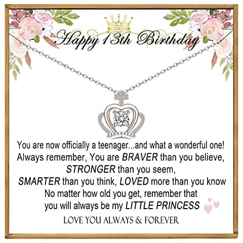 VOSAP 13th Birthday Gifts for Girls, Sterling Silver Princess Crown Necklace Presents for 13 Year Old Girls, 13th Birthday Gifts for Daughter Granddaughter Cover