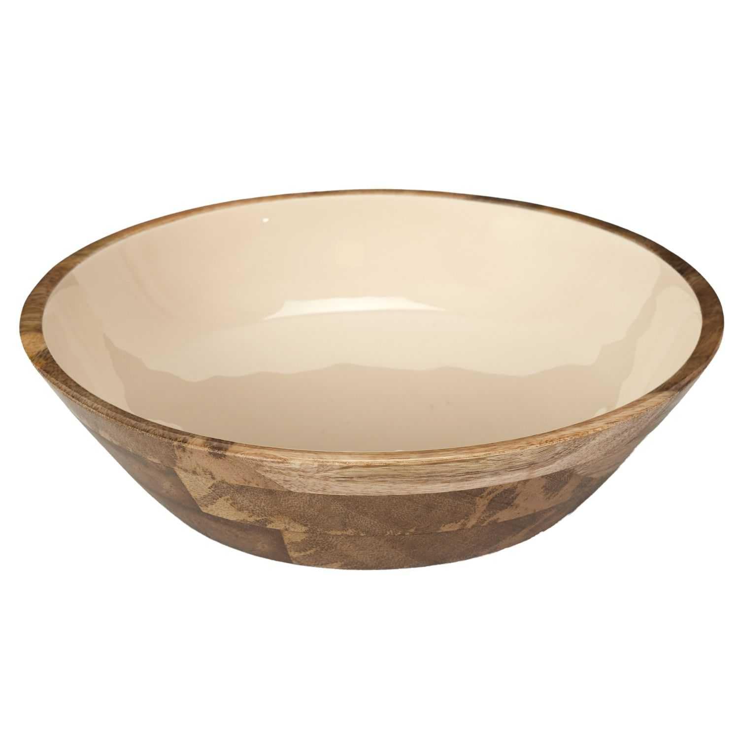 HOME DECO FACTORY, KA0569, Salad Bowl in Mango Wood Dune Uni D28, Elegant and Durable Design, Perfect for Salads and Fruits, Easy Maintenance, Brown and Beige Color, Size D28
