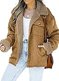 Dokotoo Stylish Women's Ladies Thick Sherpa Lined Warm Corduroy Jackets Classic Button Down Long Sleeve Comfy Teddy Bear Oversized Coat for Fall Winter with Side Pockets Brown M