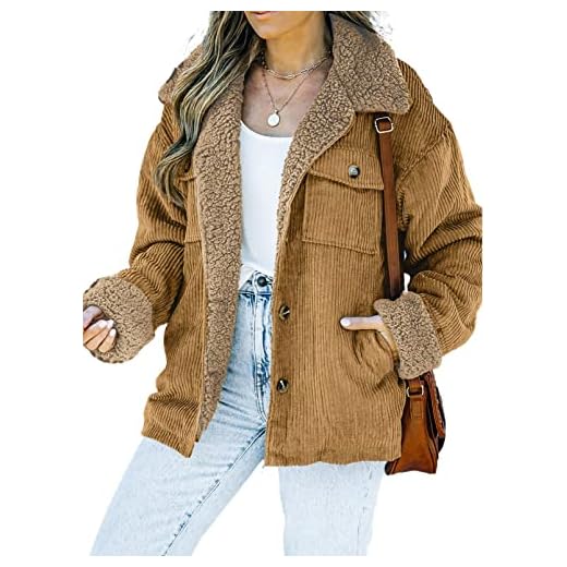 Dokotoo Stylish Winter Clothing for Women Thick Sherpa Lined Warm Corduroy Jackets Classic Button Down Long Sleeve Comfy Teddy Bear Oversized Winter Coats Fall Clothes with Side Pockets Brown XL