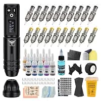 TATELF Kit per tatuaggi wireless con 2 pezzi 2200mAh batteria senza fili 20 pezzi cartucce ago pelle Guanti Ink Cup Practice Skin per artista principiante