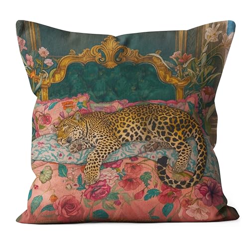 WDSFHYJK Maximalist Funky Tiger Leopard Cheetah Pillow Covers 18x18 Eclectic Home Decor Tropical Trendy Preppy Colorful Tiger Decorative Throw Pillow Covers Pillowcases for Living Room Bedroom