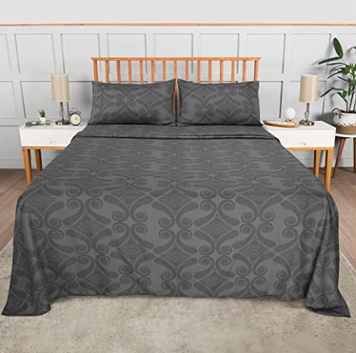 Image of Utopia Bedding Queen Sheet Set, Soft Microfiber 4 Piece Bed Sheets with 15 inch Deep Pocket - Easy Care Brushed Microfiber (Paisley - Grey)