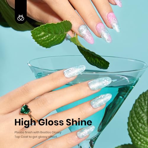 Image of Beetles Mint Green Gel Polish, 15ML Mint Green Glitter Nail Polish Pearlescent Shimmer Mermaid Gel Nails Soak Off U V LED Nail Lamp Need Manicure Salon DIY Nail Art Design