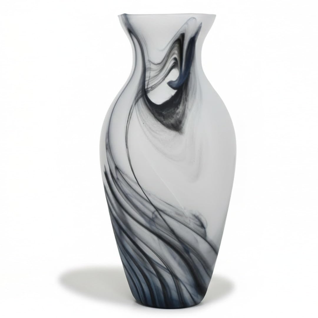 Vaso Anfora in Vetro di Murano Bianco Satinato con Venature Nere by Tammaro Home
