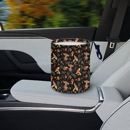 Image of Mushroom Print Car Trash Can - Cute Portable Collapsible Back Seat, Front Seat, Floor, or Hanging Headrest Waste Basket Car Accessories Interior