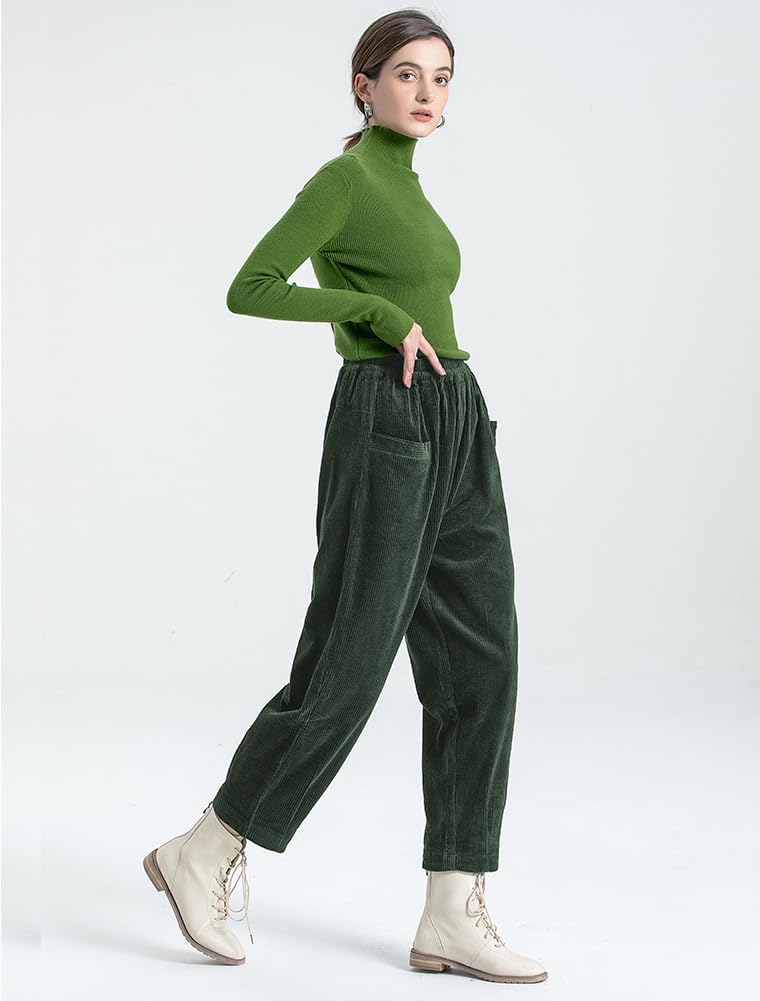 Minibee Women's Corduroy Baggy Pants Elastic Waist Loose Harem Pant Cotton Wide Leg Trousers with Pockets - Image 3