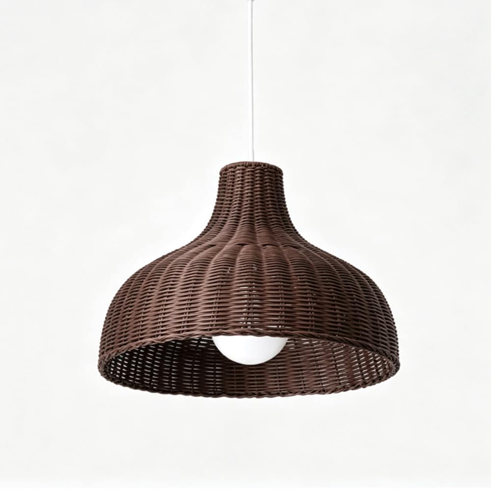 Ynahzaok Coffee Brown Hand-Woven Rattan Chandelier Natural Rattan Art Hanging Lamp Vintage Southeast Asia Style Pendant Light With Adjustable Suspension Line For Kitchen Island Bedroom Farmhouse Dining Room