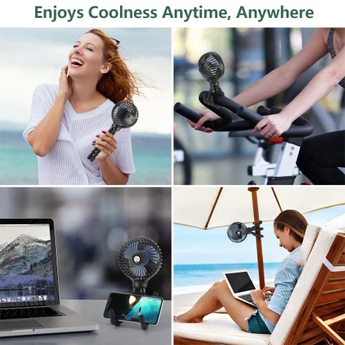Snawowo Mini Handheld Personal Portable Fan, Baby Stroller Fan, Car Seat Fan, Usb Or 4000Mah Battery Powered, With Flexible Tripod Clip On Student Bed Desk Bike Crib Treadmill Camping Traveling(Black) #TOP1