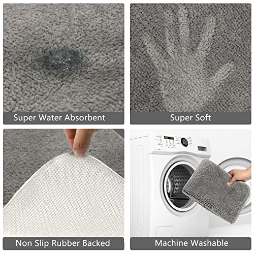 Famibay Pedestal Mats Non Slip Washable Pedestal Mat for Toilet U Shaped Bath Rug Absorbent Microfibre Soft Bathroom Rug Grey - Image 3