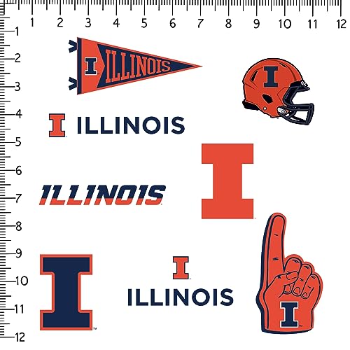 Image of University of Illinois 8ct Vinyl Large Deluxe Stickers Variety Pack - Laptop, Water Bottle, Scrapbooking, Tablet, Skateboard, Indoor /Outdoor - Set of 8