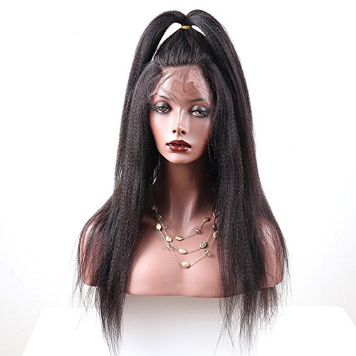 Coarse Yaki Straight Mongolian Virgin Human Hair Lace Front Wig 13"X6" Long Free Part Lace Wig with Baby Hair (18inch)
