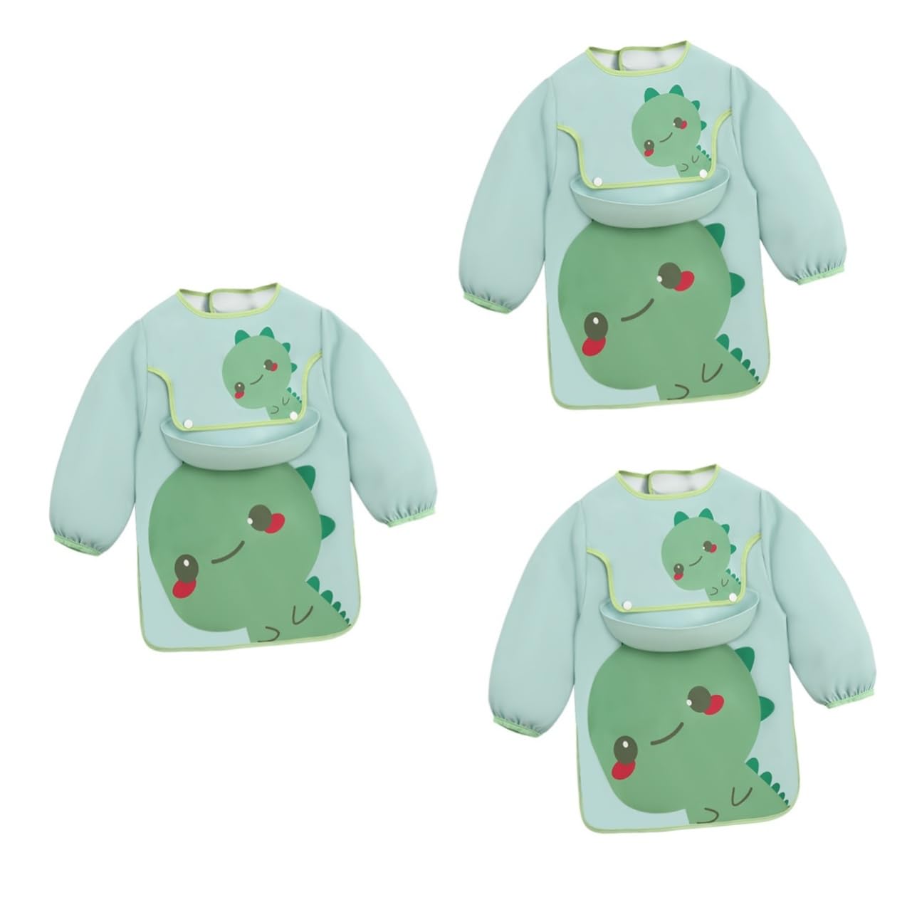 Abaodam 3st Lätzchen Cartoon- -schürzen Produkte Strapazierfähiger Kittel Für Kleinkinder Mit Latz Säuglingskittel Zum Essen Kunstkittel Mit Langen Ärmeln Polyester Green