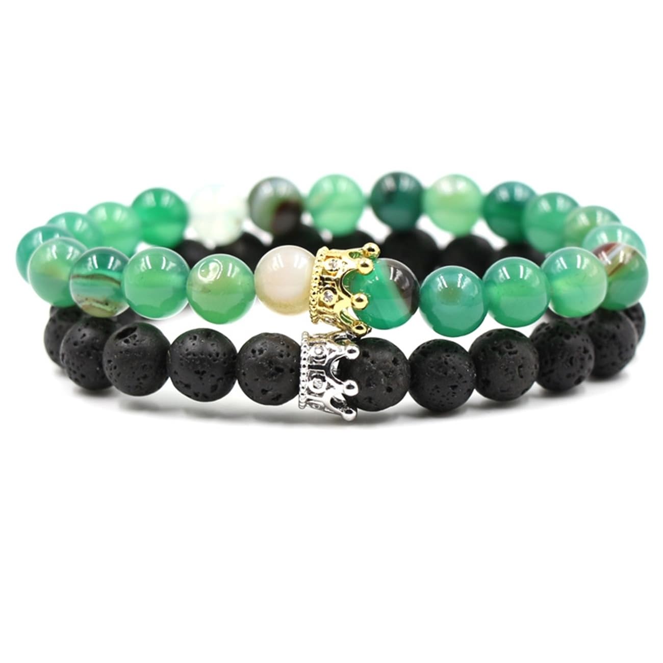 Epinki Naturstein Armbänder Krone mit Zirkonia für Damen & Herren, 8mm Echten Natursteinen Perlenarmband Herren mit Edelsteinen, Tolle Geschenkidee Handgemacht, 19CM
