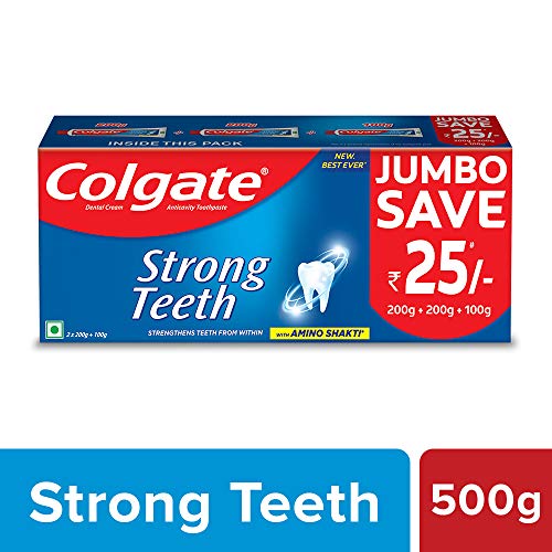 Image of Colgate Strong Teeth Anticavity Toothpaste with Amino Shakti - 500gm Saver Pack with Gentle Enamel Ultra Soft Manual Adult Toothbrush - 4 Pcs (Buy 2 Get 2 Free), Assorted