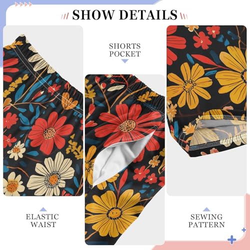 Boys' Pants Colorful Bohemian Wildflower Long Bottoms Jogger Pants Elastic Waist Trousers with Pockets S-XL4