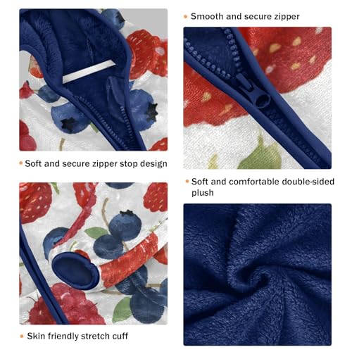 Berry Pattern with Mixed Fruits Toddler Fleece Jacket Girl Boys Hooded Fleece Jacket Coat Warm Outwear Zip-up 3-10T3