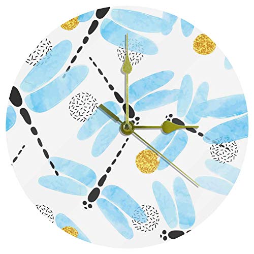 EZIOLY Reloj de pared acrílico azul acuarela libélulas de 10 pulgadas, silencioso, sin tictac, funciona con pilas, redondo, sin escala, decorativo para el hogar, oficina, escuela