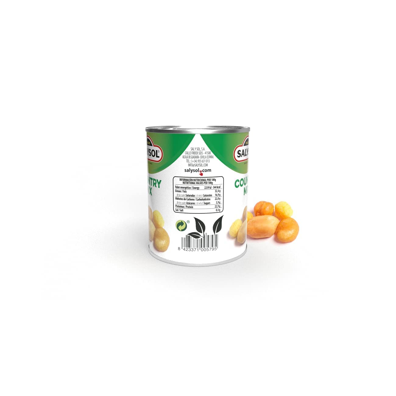 SALYSOL Country Mix Cacahuetes Habas Garbanzos Bola de Maíz Aceite de Girasol Snacks Envasados al Vacío