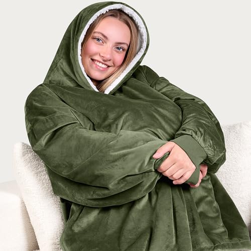 Image of Bare Home Wearable Blanket Hoodie - Soft Plush Sherpa - Warm and Cozy - Oversized Wearable Blanket