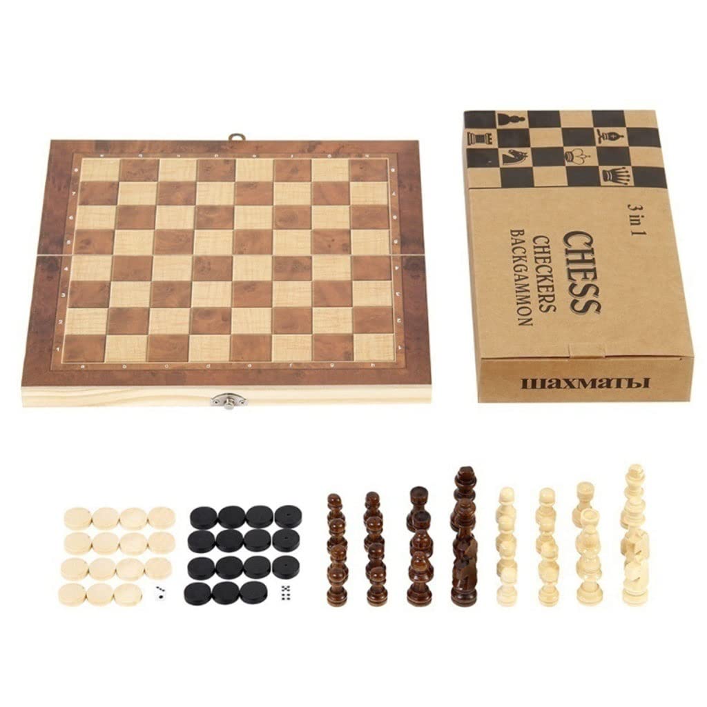 Juego Ajedrez Conjunto de ajedrez, Juego tableros Madera Plegable, Mesa 3 en 1 for Adultos y niños (ajedrez, Backgammon, Damas), Piezas, 5 tamaños for Elegir para Estrategia Familia(15.4 * 15.4inch)